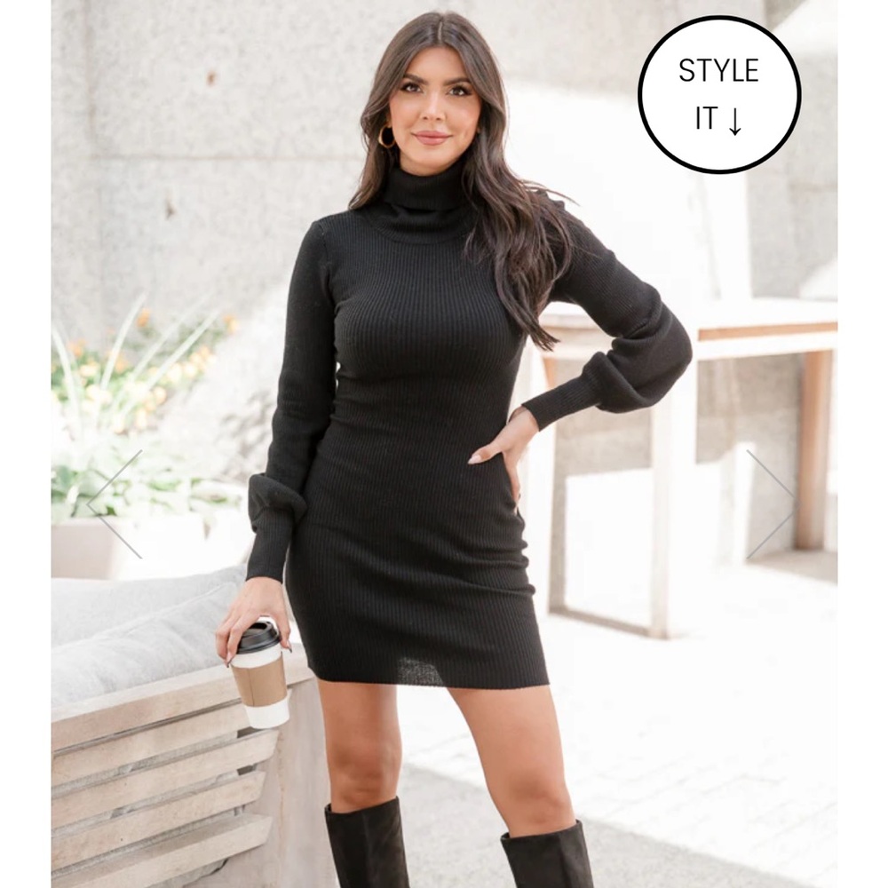 Black high neck sweater dress, knee length, size small